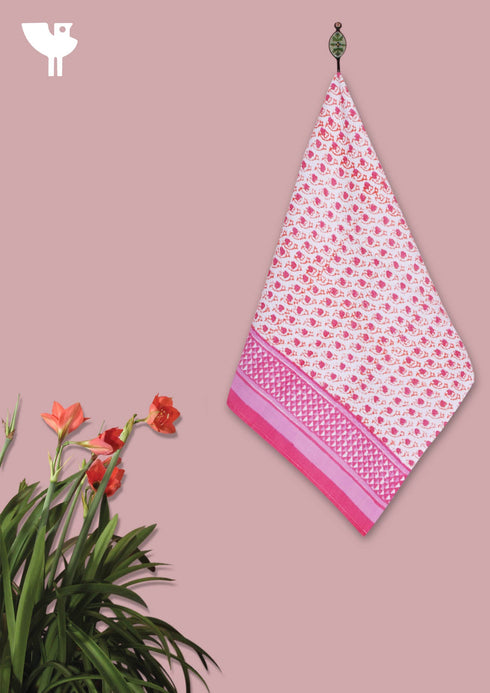 Handloom Cotton Bath Towel With Block Print Border